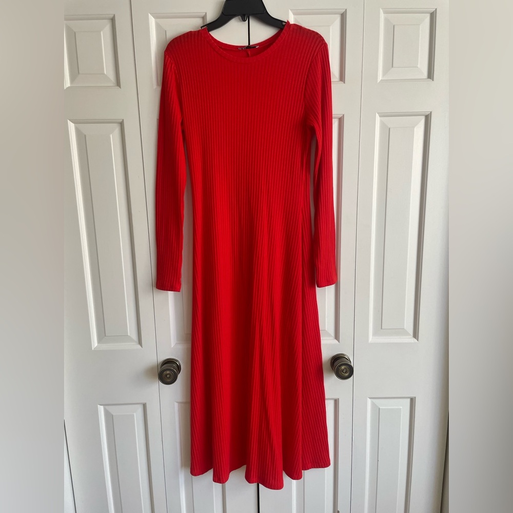 Zara Vibrant Red/Orange Long Sleeve Dress
